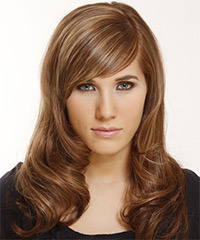 Long Straight   Light Brunette   Hairstyle with Side Swept Bangs  and  Blonde Highlights- Visual Story