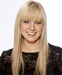 Long Sleek Light Golden Blonde Hairstyle With Smooth Bangs