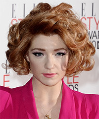Nicola Roberts Short Curly Layered  Light Copper Red Bob  Haircut