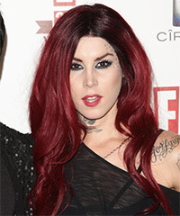 Kat Von D Long Wavy   Dark Burgundy Red   Hairstyle