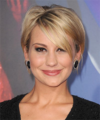 Chelsea Kane Short Straight    Golden Blonde   Hairstyle with Side Swept Bangs  and Light Blonde Highlights- Visual Story