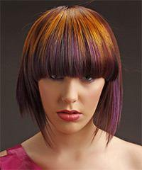  Medium Straight    Copper Brunette Emo  Hairstyle with Blunt Cut Bangs  and Purple Highlights- Visual Story