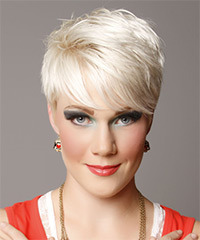  Short Straight   Light Platinum Blonde   Hairstyle with Side Swept Bangs - Visual Story