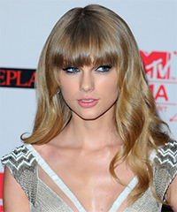 Taylor Swift Long Wavy    Ash Blonde   Hairstyle with Blunt Cut Bangs- Visual Story