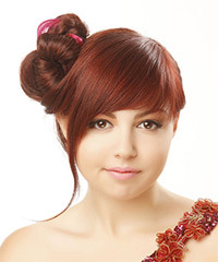 Red Upstyle With Bangs And Side Bun