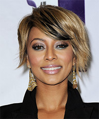 Keri Hilson Short Straight    Champagne Blonde   Hairstyle with Side Swept Bangs  and Black Highlights- Visual Story