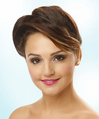 Natural Brunette Updo With Money Piece Bangs