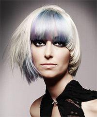  Medium Straight   Light Platinum Blonde and Purple Two-Tone Emo  Hairstyle with Blunt Cut Bangs - Visual Story