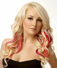  Long Wavy   Light Blonde   Hairstyle with Side Swept Bangs  and Light Red Highlights- Visual Story