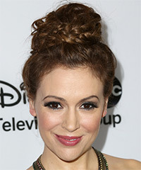 Alyssa Milano  Long Curly   Dark Auburn Brunette Braided Updo Hairstyle