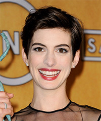 Anne Hathaway Short Straight   Dark Mocha Brunette   Hairstyle- Visual Story