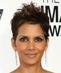 Halle Berry Short Straight Dark Brunette Hairstyle with Light Brunette ...