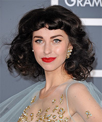 Kimbra Short Curly   Dark Brunette   Hairstyle with Blunt Cut Bangs