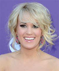 Carrie Underwood  Long Curly   Light Blonde  Updo Hairstyle with Side Swept Bangs