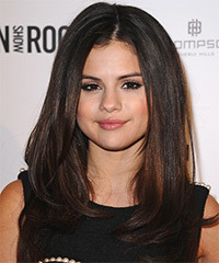Selena Gomez Smooth Dark Brown Hairstyle