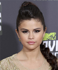 Selena Gomez  Long Straight   Braided Updo Hairstyle- Visual Story