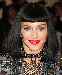 Madonna Medium Straight   Black  Bob  Haircut with Blunt Cut Bangs