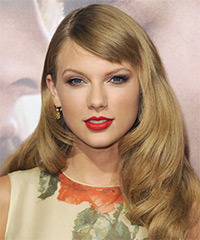 Taylor Swift Long Straight     Hairstyle with Side Swept Bangs- Visual Story