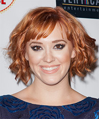 Andrea Bowen Short Wavy    Copper Red   Hairstyle with Blunt Cut Bangs - Visual Story