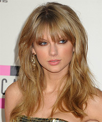 Taylor Swift Long Straight   Dark Golden Blonde   Hairstyle with Layered Bangs