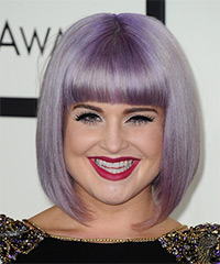 Kelly Osbourne Medium Straight   Purple  Bob  Haircut with Blunt Cut Bangs