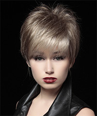    Layered  Light Ash Brunette Pixie  Cut   with Light Blonde Highlights- Visual Story
