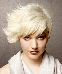 Short Platinum Blonde Flicked Out Asymmetrical Haircut- Visual Story