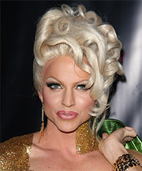 Courtney Act  Long Curly   Light Platinum Blonde  Updo Hairstyle