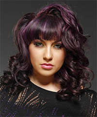  Medium Wavy   Purple Plum    Hairstyle with Blunt Cut Bangs - Visual Story