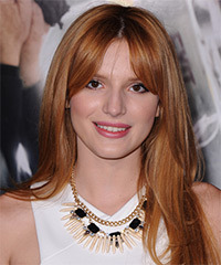 Bella Thorne Long Straight Ginger Red Hairstyle with Side Swept Bangs