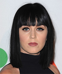 Katy Perry Medium Straight   Black    Hairstyle with Blunt Cut Bangs - Visual Story