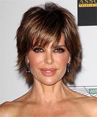 Lisa Rinna Short Straight    Chocolate Brunette   Hairstyle with Side Swept Bangs - Visual Story