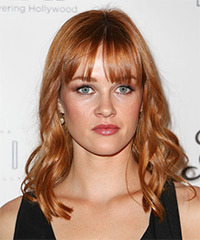 Ambyr Childers Medium Wavy   Light Copper Red   Hairstyle with Blunt Cut Bangs