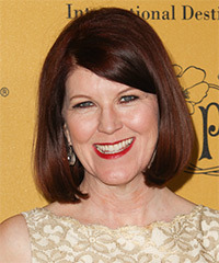 Kate Flannery Medium Straight   Dark Mahogany Red Bob  Haircut with Side Swept Bangs