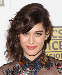 Lizzy Caplan Long Curly    Brunette  Half Up Half Down Hairstyle