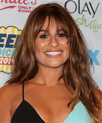 Lea Michele Long Straight   Auburn   Hairstyle with Layered Bangs - Visual Story
