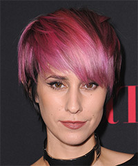 Dev Short Straight   Pink  and Black Two-Tone   Hairstyle with Razor Cut Bangs - Visual Story