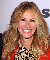 Julia Roberts Long Wavy   Dark Copper Blonde   Hairstyle   with Light Blonde Highlights- Visual Story