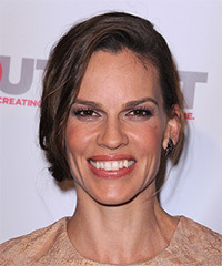 Hilary Swank Long Straight    Chocolate Brunette  Updo Hairstyle