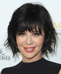 Catherine Bell Medium Straight   Black    Hairstyle with Layered Bangs - Visual Story