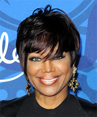 Michelle Toussant Short Straight   Black    Hairstyle   with  Red Highlights- Visual Story