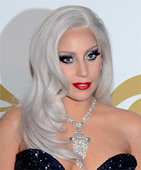 Lady GaGa Long Straight   Light Grey   Hairstyle