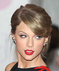 Taylor Swift Medium Straight   Dark Ash Blonde  Updo Hairstyle with Side Swept Bangs