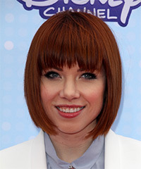 Carly Rae Jepsen Medium Straight    Red Bob  Haircut with Razor Cut Bangs