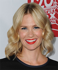 January Jones Medium Wavy Golden Blonde Hairstyle