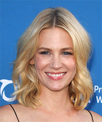 January Jones Medium Wavy Light Honey Blonde Hairstyle