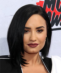 Demi Lovato Medium Straight   Black  Bob  Haircut  - Visual Story