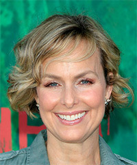 Melora Hardin Short Wavy    Blonde Bob  Haircut with Side Swept Bangs