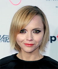 Christina Ricci Short Straight    Golden Blonde Bob  Haircut with Side Swept Bangs