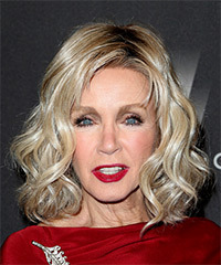 Donna Mills Medium Wavy   Light Blonde Bob  Haircut with Side Swept Bangs
